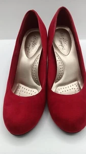 Womens Sz 5 Dexflex Comfort,wedge Heel,red Suede ,slipon, Cushion,new - Picture 1 of 16