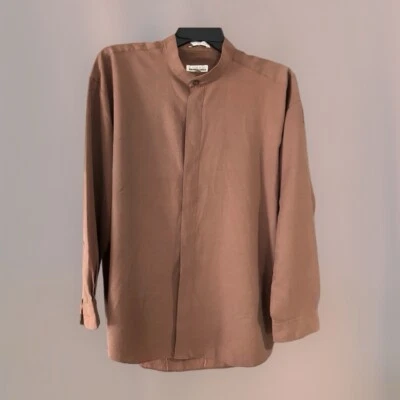 Domani Collection Mens Size XL Button Dress Shirt Banded Collar Rayon Sheen VTG - Image 1 of 4