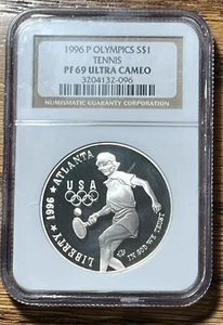 1996-P Olympics - Tennis Commemorative Dollar NGC PF69 Ultra Cameo Gorgeous! - Picture 1 of 4