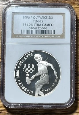 1996-P Olympics - Tennis Commemorative Dollar NGC PF69 Ultra Cameo Gorgeous! - Image 1 of 4