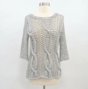 Calypso St. Barth Sweater Pullover Womens S Small Gray Open Chunky Cable Knit - Picture 1 of 10