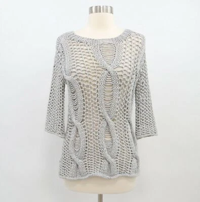 Suéter Pullover Calypso St. Barth Mujer S Pequeño Gris Abierto Grueso Tejido con Cable Foto 1 de 4