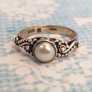 Natural Freshwater Pearl Ring Statement Ring 925 Sterling Silver Boho Ring