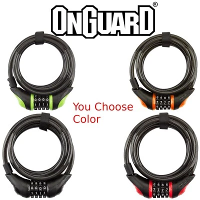 OnGuard 8160 Neon Coil Combo Bike Lock 6ft x 10mm Black, Red, Green or Orange - Image 1 of 4