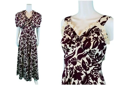 Vestido Floral Vintage Años 30 Rojo Crema Estampado Vestido Largo Top Conjunto Sin Mangas B 33" Foto 1 de 4