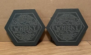 Slate Whisky Hexagon Coasters Set Of 2 Single Malt 7mm Thick Mancave Bar Drink - Picture 1 of 2