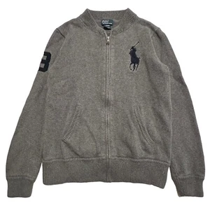 Vtg Polo Ralph Lauren Pony Zip Up Sweater Gray Boys Cotton Knit Size Large 14/16 - Picture 1 of 10