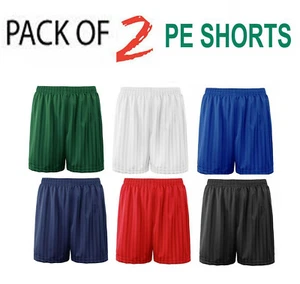 Pack Of 2 Girls Boys Kids Unisex School Shadow Stripe Sports School PE Shorts - Picture 1 of 8