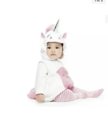 Carter's PLUSH Unicorn Halloween COSTUME Pink White Metallic Silver 3-6 Months - Image 1 of 3