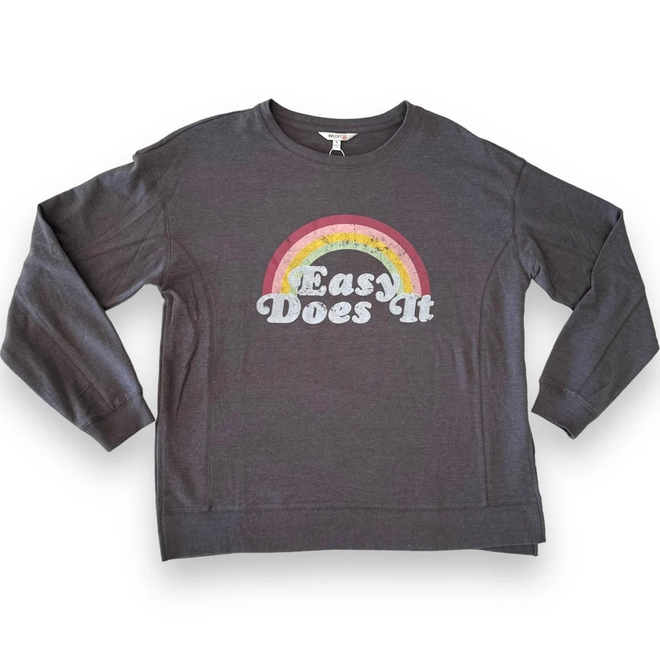 Wildfox Womens Easy Does It Graphic Sweatshirt Gray Pullover Stretch Medium