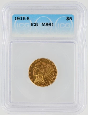1915-S Half Eagle ICG MS61 $5 San Francisco Minted Indian Head Gold Coin Cover