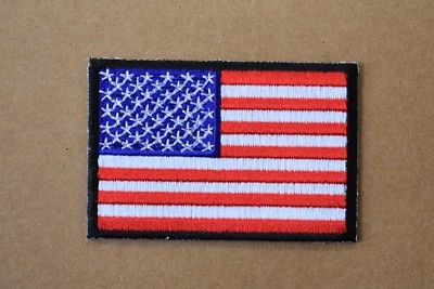 #5097 American Flag,US Flag Black Border Embroidery Iron On Patch 3"x2" - Image 1 of 2