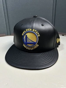 New Era 59Fifty NBA Golden State Warriors Faux Leather Fitted 7 1/2 Hat Cap Blck - Picture 1 of 5