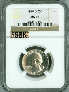 1970 D NGC MS66 Washington Quarter, Full Split Beak, White, Sharp Contrast - Picture 1 of 4