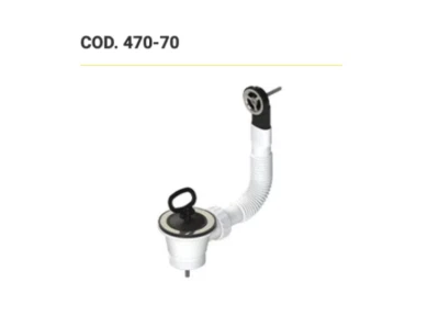 L.B. PLAST PILETTA 70 mm CON TAPPO E TROPPO PIENO ROTONDO FLESSIBILE PER LAVELLO 11/2" INOX