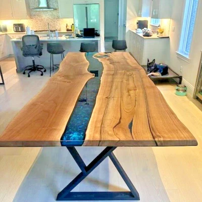 Accacia Wood Living Room Furniture Made To Order Handmade Epoxy Resin Table Top - Image 1 of 4