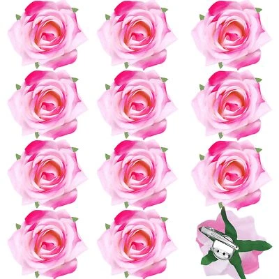 Paquete de 12 broches florales horquilla flor pinza para cabello rosa de 2,8"" suministros de boda Foto 1 de 4