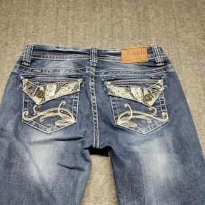 Adiktd Women's Size 6 30x28 Rose Studded Bootcut Stretch Denim Blue Jeans Y2K - Picture 1 of 18