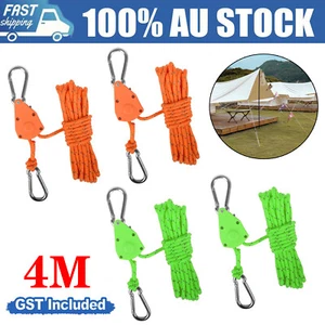 4M Camping Ratchet Pulley Tent Guide Rope Adjustable Guy Line Tensioner Tie Down - Picture 1 of 14