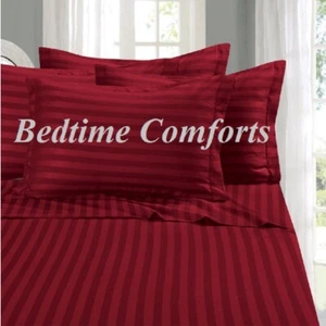 DOUBLE 4' 6" FLAT SHEET (Hotel Quality) LUXURY SATIN STRIPE - BURGUNDY RED - Picture 1 of 9