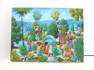 L.Y. Alaby Hand Painted Haitian Village 16"x12" Colorful Vibrant - Picture 1 of 7