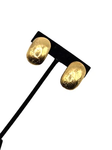 Royal Vermeil Vintage Gilt Engraved Clip on Earrings Signed Gold over Sterling - Picture 1 of 8