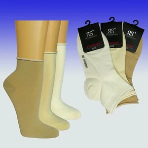 Kurzsocken, Rollrand, Gesundheitssocken ohne Gummi, Spitze gekettelt, Naturtöne - Bild 1 von 2