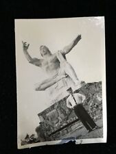 # 11001 Japanese Vintage Photo 1940s / suit man cap peace memorial statue
