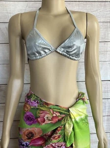 SHEIN Women Shiny Silver Halter Bikini Top Size 2 - Picture 1 of 6