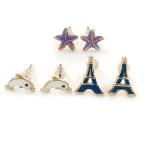 Torre Eiffel blu scuro per bambini/adolescenti/ragazzi, stelle marine viola, bianco - Foto 1 di 6