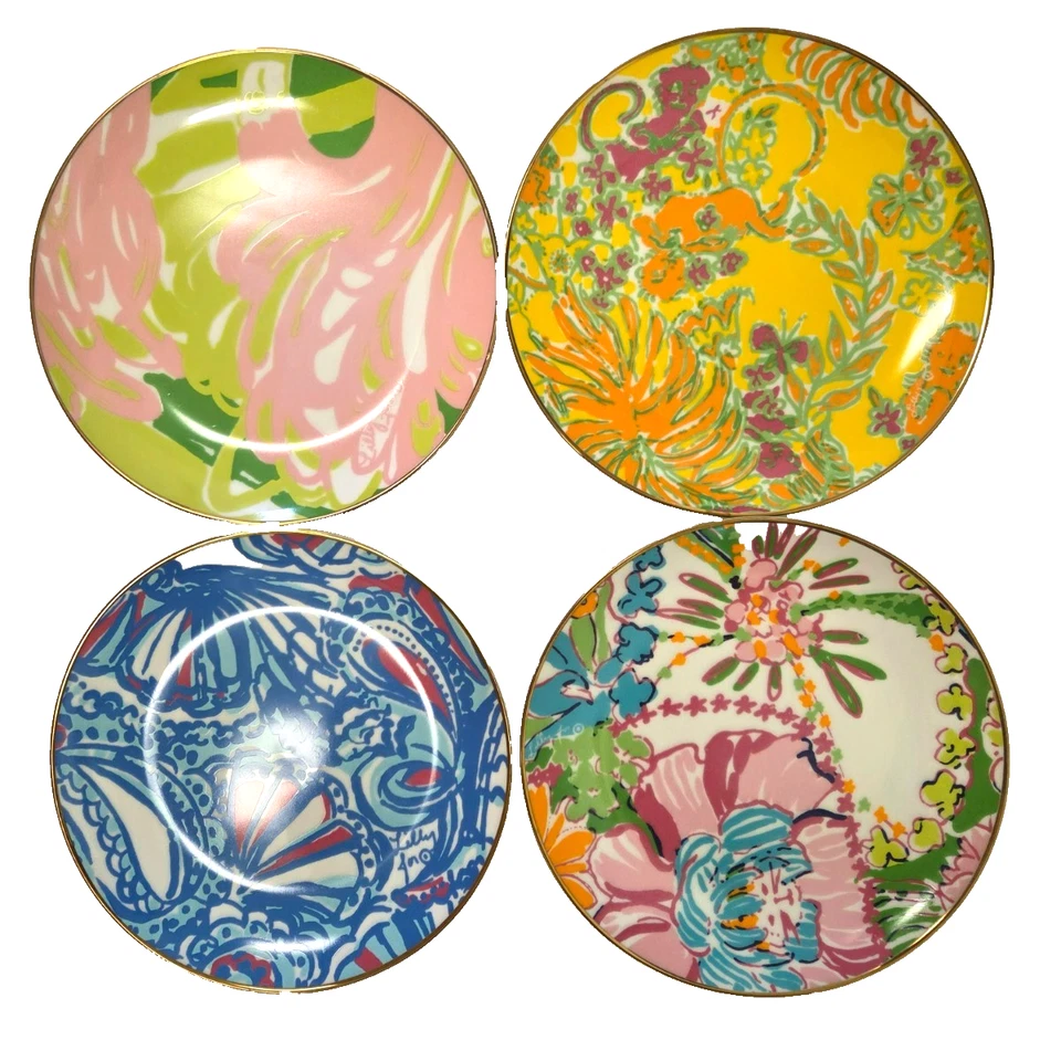 4 закуски Lily Pulitzer десертные тарелки 7 дюймов фарфоровые цветные - Изображение 1 из 4