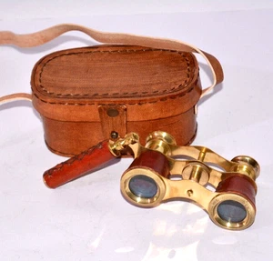 Antique Vintage Opera Glasses Mother Pearl Brass Binocular Red Leather Case Gift - Picture 1 of 9