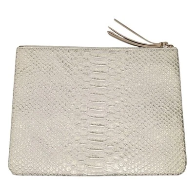 Bolso sin asas Stella Dot serpiente en relieve metálico dorado crema cremallera 11" Foto 1 de 4