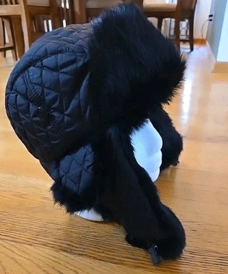 Sombrero de trampero forrado de piel de conejo real negro Aqua gorra de invierno forrada O/S nuevo sin etiquetas Foto 1 de 4