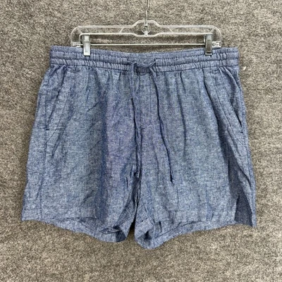 Old Navy Shorts Women L Large Blue High Rise Chino Drawstring Linen Pockets - Image 1 of 4