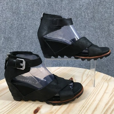 Sandalias Sorel para mujer 9,5 negras Joanie II correas al tobillo cuero cuña NL2831-010 Foto 1 de 4