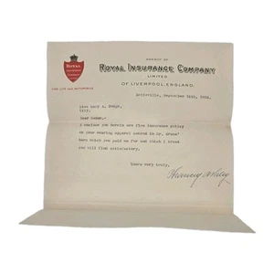 1924 Royal Fire Insurance Payment Liverpool England for Bellville, Ontario, CA - Picture 1 of 2