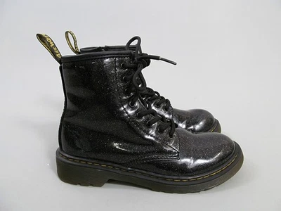 Dr. Doc Martens Air Wair Negro 1460 Brillo J Negro Brillo Botas Jóvenes Niñas 3 Foto 1 de 4