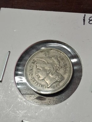 1867 3 Cent Nickel AU Silver Gem from Estate In NY. - Image 1 of 4
