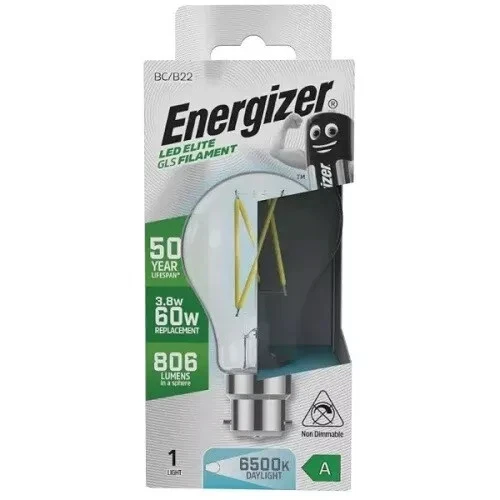 Energizer A Rated LED Elite GLS B22 Filament 806lm 3.8W 6500K (Daylight) BULB - Image 1 of 1