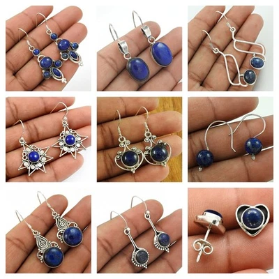 Naturale Lapislazzuli Gemma Orecchini Argento Sterling Natale Regalo Per Donna - Immagine 1 di 4