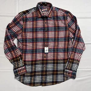 Johnnie O Plaid Flannel Shirt Size M Kemper NWT $138 Retail Red Blue Multicolor - Picture 1 of 13
