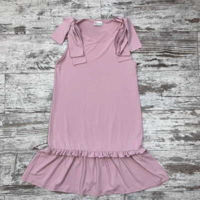 Mini Vestido Rojo Valentino Rosa/Mauve Pajarita Hombro Volantes Dobladillo Talla M Foto 1 de 4