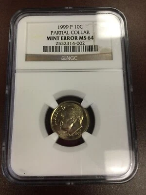 1999 P Roosevelt Dime Error Partial Collar Mint Error MS64 NGC - Image 1 of 4