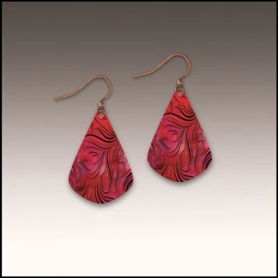 DC Designs Red Abstract Feather Art Print Teardrop Earrings Handmade Unique ROJE - Image 1 of 4