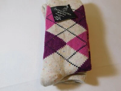 Faded Glory 2 Pares de Calcetines de Tripulación Fair Isle Marfil Morado PL80434 Talla de Zapato 4-10 NWT Foto 1 de 3