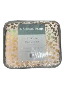 Madison Park Polyester Duvet Set Full Queen Pink / Gold Dots