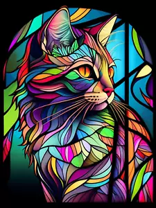 Animals Series Diamond Painting Kits for Adults- Colorful Cat with Glass Art - D - Picture 1 of 12