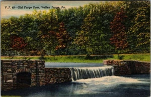 Vintage Linen Postcard Valley Forge Pennsylvania Old Forge Dam Unposted - Picture 1 of 2