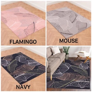 Autumn Leaves Dormitorio Cuarto de Estar Azul Marino Rosa Gris Alfombra S M L - Imagen 1 de 23